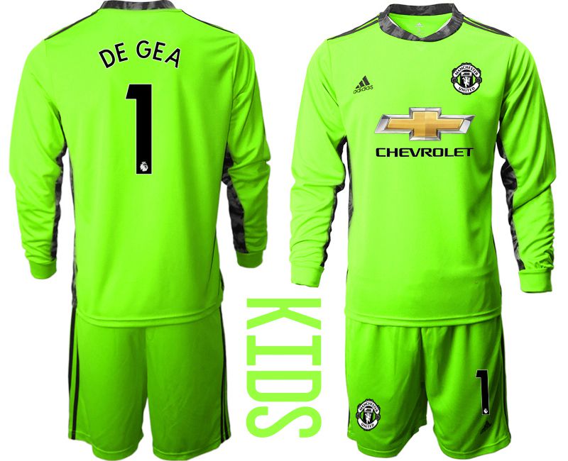 Youth 2020-2021 club Manchester United fluorescent green goalkeeper long sleeve #1 Soccer Jerseys